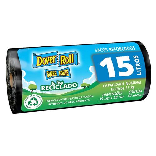 Saco para Lixo Preto Reforçado 15L Dover Roll Super Forte 40 Unidades