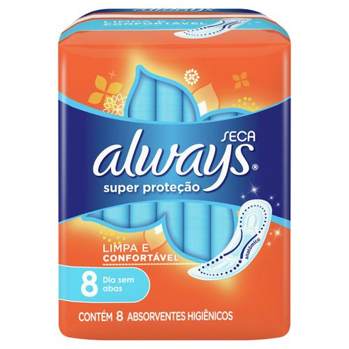 Absorvente sem abas Always Super Proteção Seca com 8 Unidades