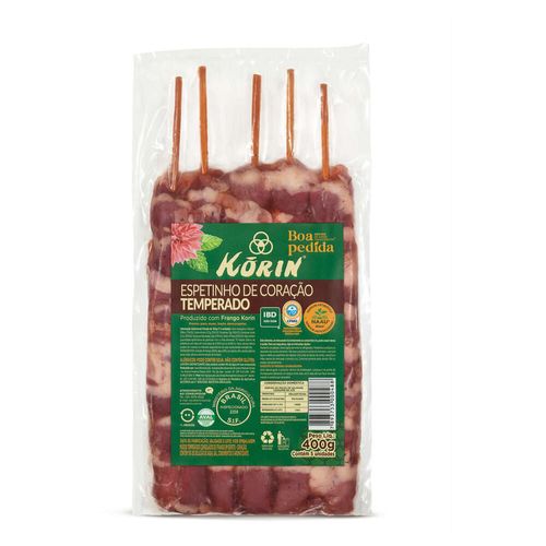 Espetinho de Coração de Frango Temperado Korin com 5 Unidades 400g