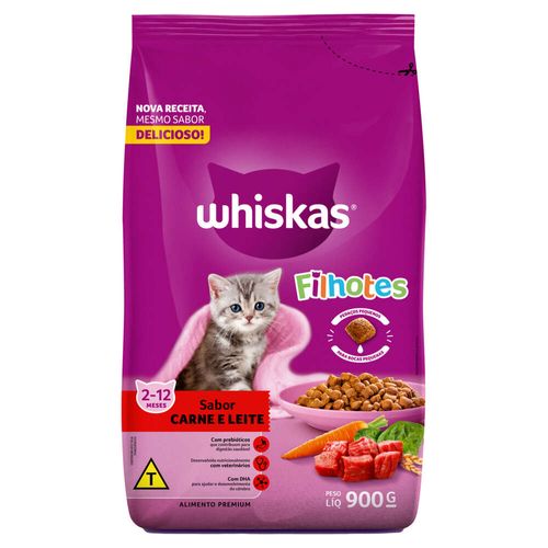 Alimento para Gatos Filhotes 2 a 12 Meses Carne e Leite Whiskas Pacote 900g