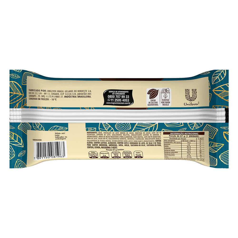 Sorvete Chocolate Cobertura Chocolate Magnum Zero Pacote 67g - Zona Sul