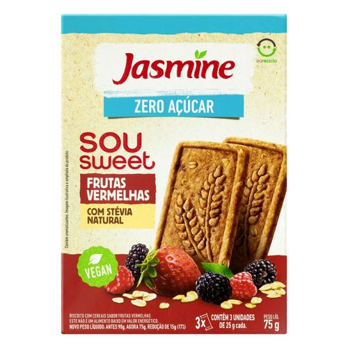 Biscoito Vegano Frutas Vermelhas Zero Açúcar Jasmine Sou Sweet 75g