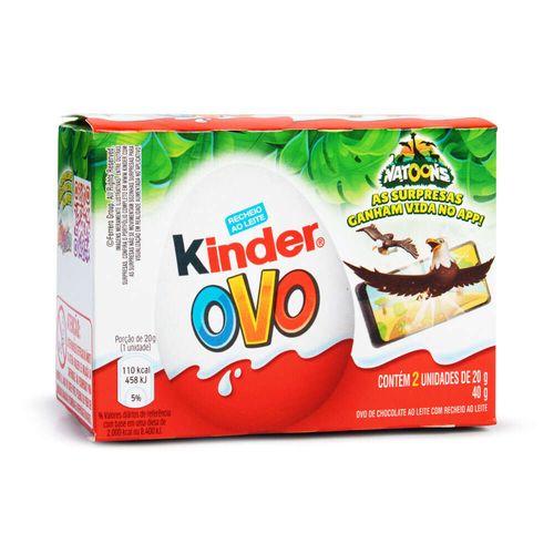 Chocolate Ao Leite Kinder Ovo Natoons Caixa 2 Unidades 20g Cada