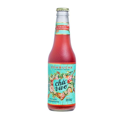 Kombucha Chá Vivo Hibisco com Morango Gelado 355ml