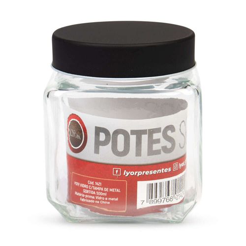 Pote de Vidro com Tampa em Metal Sortida Lyor 750ml