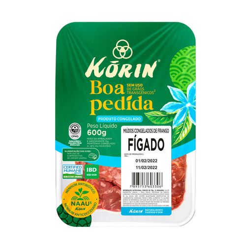 Fígado De Frango Congelado Livre De Transgênicos Korin Bandeja 600g
