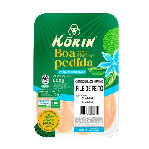 Filé de Peito De Frango Congelado Livre De Transgênicos Korin Bandeja 600g