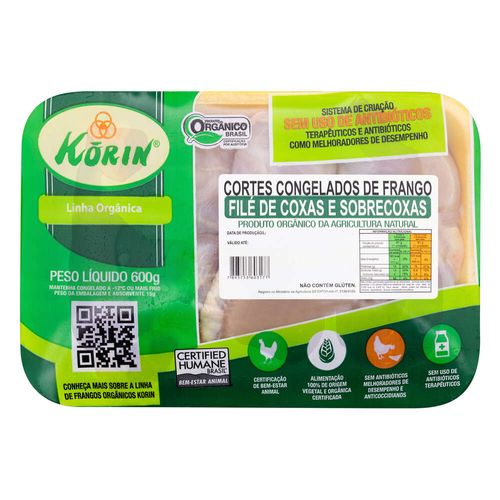 Filé de Coxa e Sobrecoxa de Frango Congelado Orgânico sem Pele sem Osso Korin 600g