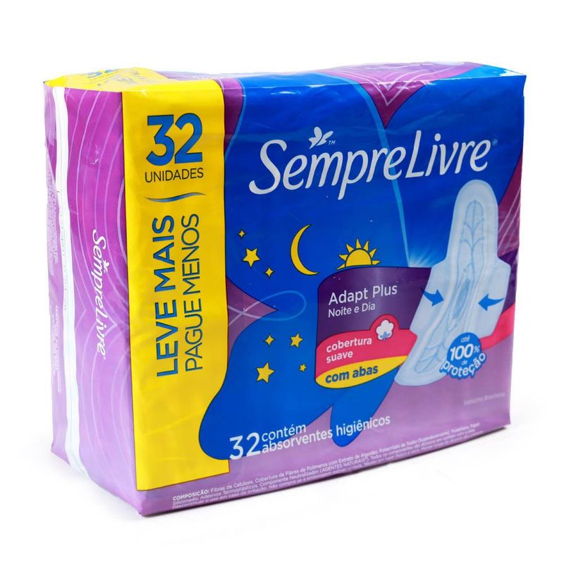 Absorvente-Intimo-Com-Abas-Sempre-Livre-Adapt-Plus-Pacote-Com-32-Unidades