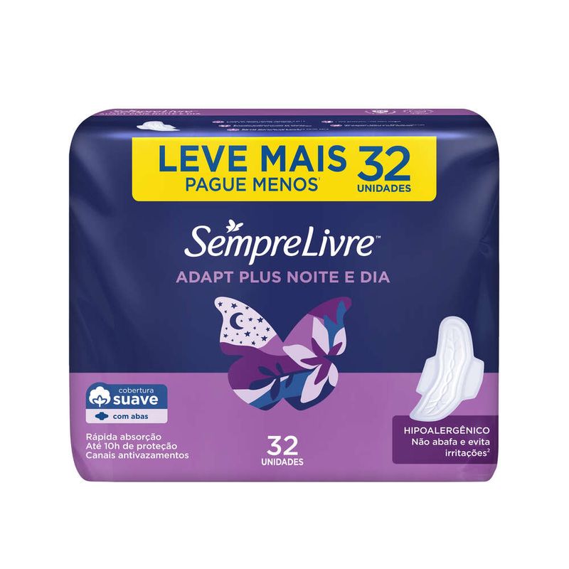 Absorvente-Intimo-Com-Abas-Sempre-Livre-Adapt-Plus-Pacote-Com-32-Unidades