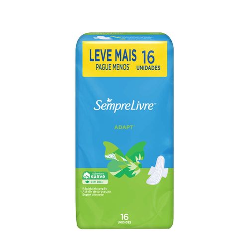 Absorvente Íntimo Com Abas Sempre Livre Adapt Plus Suave Pacote Com 16 Unidades