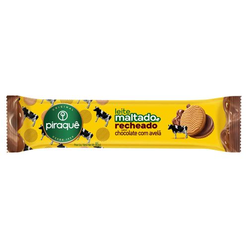 Biscoito Leite Maltado Recheio Chocolate com Avelã Piraquê Pacote 85g