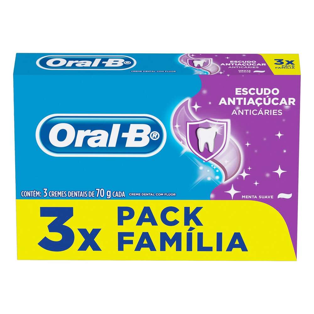 Pack Creme Dental Menta Suave Oral-B Escudo Antiaçúcar Caixa 3 Unidades ...