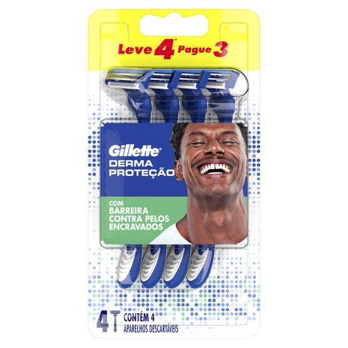 Aparelho Descartável para Barbear Gillette Derma Proteção Leve 4 Pague 3 Unidades