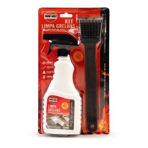 Kit Escova + Limpador para Grelha 500ml Borrifador Prime Grill