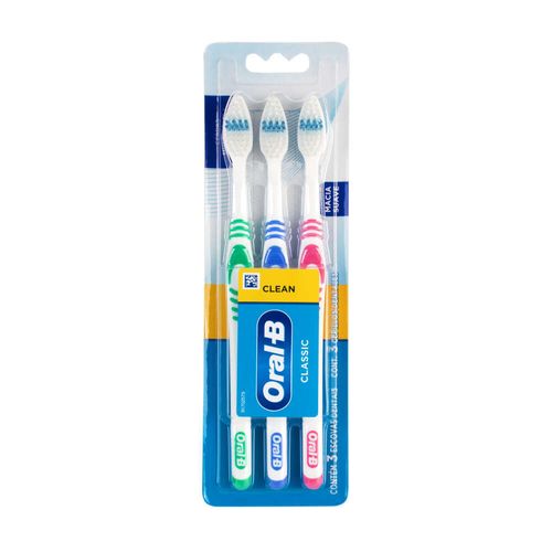 Escova Dental Macia Oral-B 1-2-3 Classic 3 Unidades