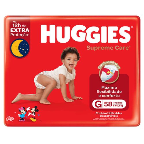 Fralda Descartável Infantil Huggies Supreme Care G Pacote 58 Unidades