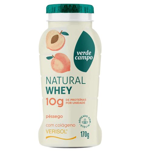 Iogurte Desnatado Pêssego Zero Lactose Verde Campo Natural Whey Frasco 170g