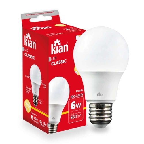 Lâmpada Led Bulbo A 6W 3,0K Biv E27 Kian