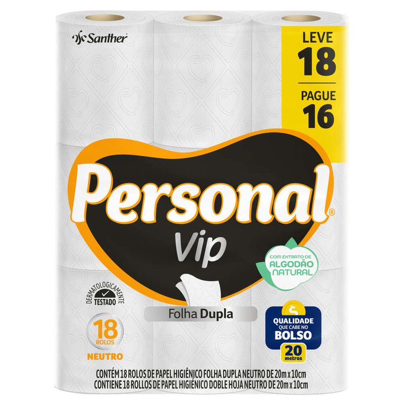 Papel-Higienico-Folha-Dupla-Neutro-Personal-Vip-20m-Pacote-Leve-18-Pague-16-Unidades