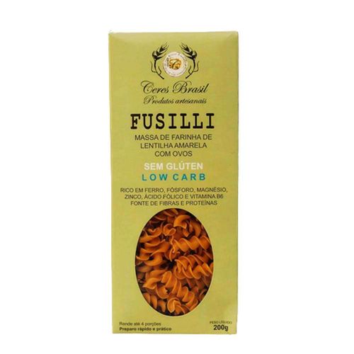 Massa de Farinha de Lentilha Amarela Fusilli Ceres Brasil N10 200g