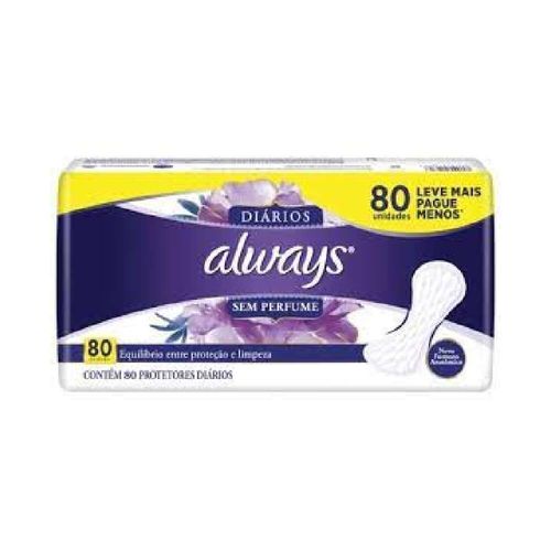 Protetor Diário sem Abas Always Pacote 80 Unidades Grátis 20 Unidades