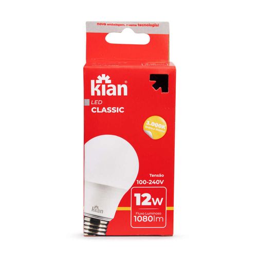 Lâmpada LED Bulbo Luz Branca Morna 3000K Classic A60 12W Kian 100 - 240V