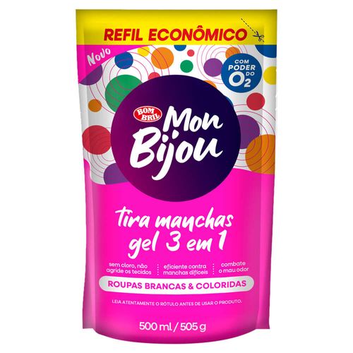 Tira-Manchas Gel Roupas Brancas e Coloridas Mon Bijou Sachê 500ml Refil Econômico