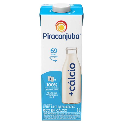 Leite UHT Desnatado Piracanjuba + Cálcio Caixa com Tampa 1L