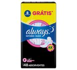 Absorvente com Abas Suave Always Noturno Grande Pacote 48 Unidades Grátis 8 Absorventes