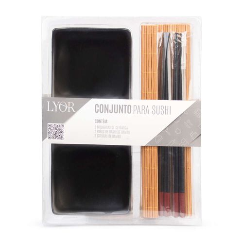 Conjunto para Sushi de Bambu e Cerâmica Lyor 6 Peças