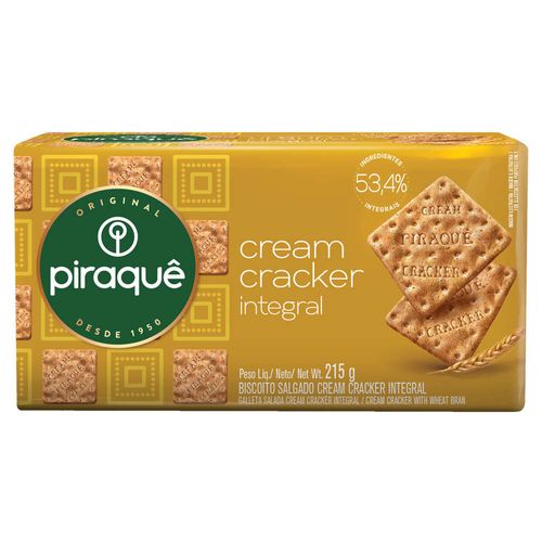 Biscoito Cream Cracker Integral Piraquê Pacote 215g