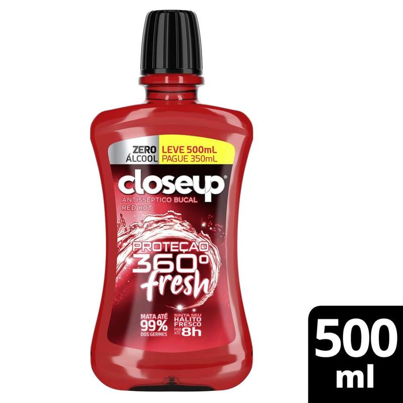 Enxaguante-Bucal-Zero-Alcool-Red-Hot-Closeup-Protecao-360°-Fresh-Leve-500ml-Pague-350ml