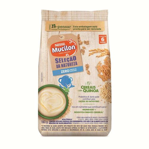 Cereal Infantil Zero Adição de Açúcar Mucilon Seleção da Natureza Pacote 180 g