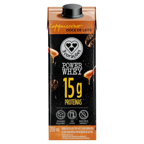 Bebida Láctea Cappuccino Power Whey 15g Doce de Leite 3 Corações 250ml