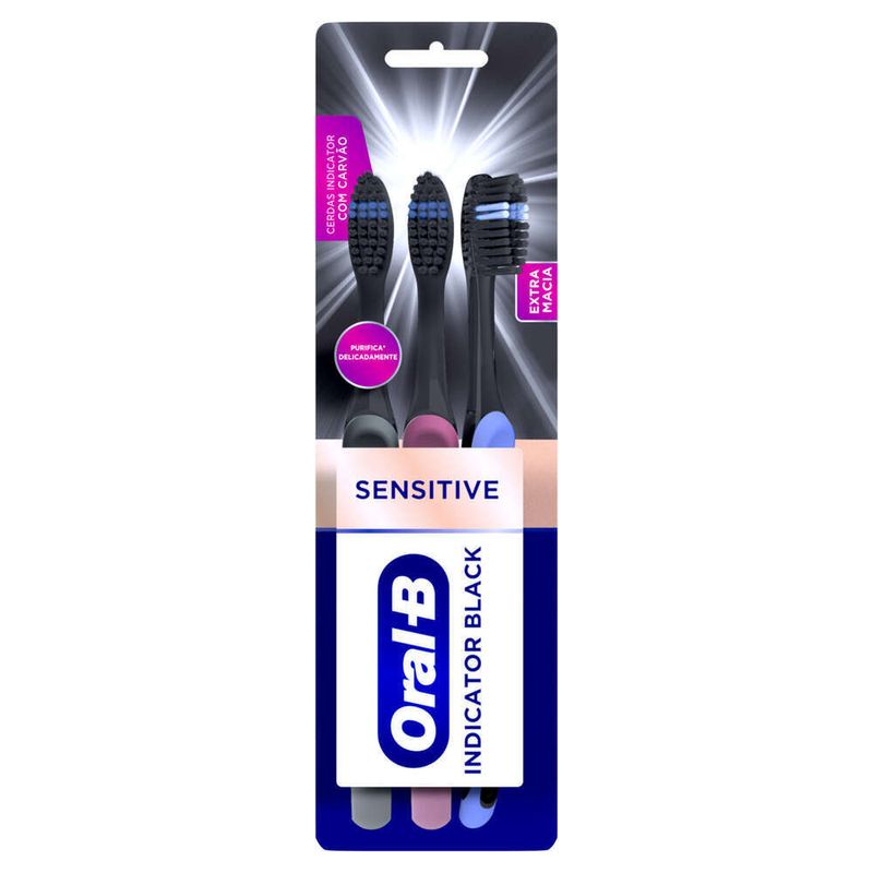 Escova-Dental-Extra-Macia-Sensitive-Oral-B-Pro-Saude-Indicator-Black-3-Unidades