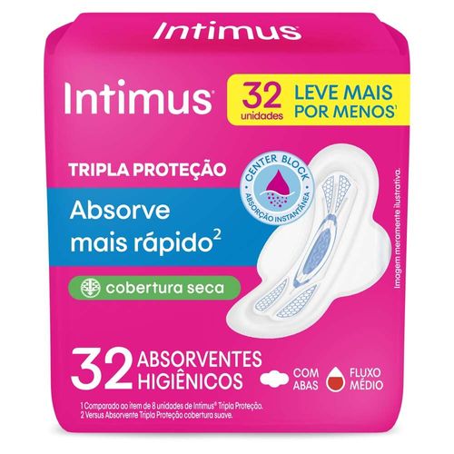 Absorvente Íntimo Com Abas Intimus Tripla Proteção Seca Pacote 32 Unidades