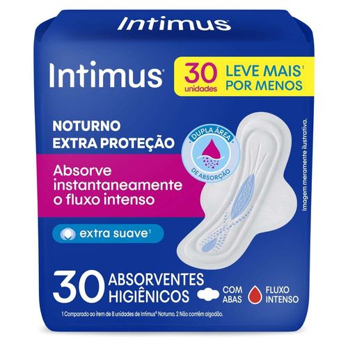 Absorvente Íntimo Com Abas Intimus Noturno Suave Com 30 Unidades