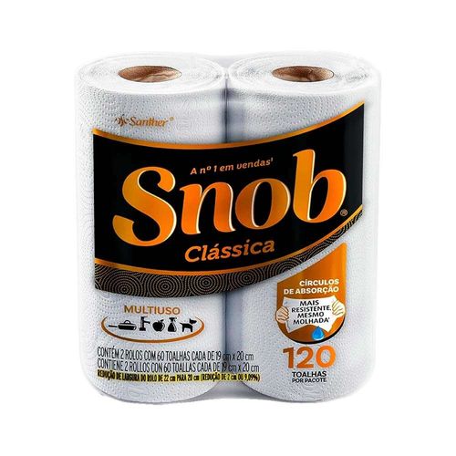 Papel Toalha Snob 19cm X 20cm com 2 Rolos com 60 Folhas Cada