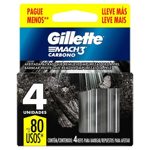 Carga Gillette Mach3 Carbono com 4 Unidades Leve Mais e Pague Menos