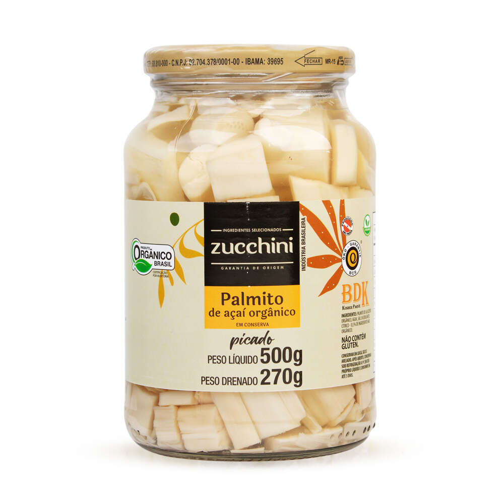 Palmito Orgânico Picado Zucchini Vidro 270g