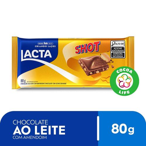 Chocolate ao Leite com Amendoim Lacta Shot Pacote 80g