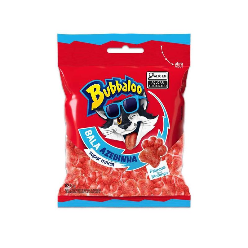 Bala-Morango-Azedinha-Patinhas-Bubbaloo-Pacote-825g