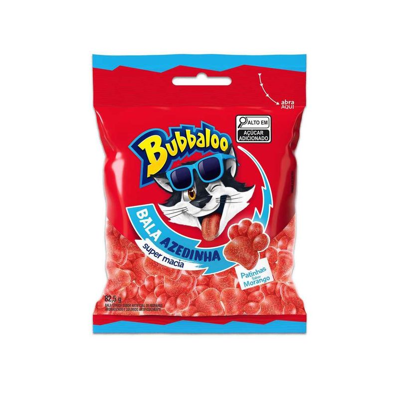 Bala-Morango-Azedinha-Patinhas-Bubbaloo-Pacote-825g