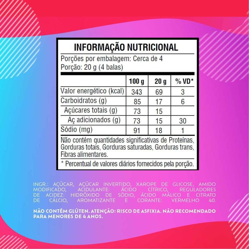 Bala-Morango-Azedinha-Patinhas-Bubbaloo-Pacote-825g