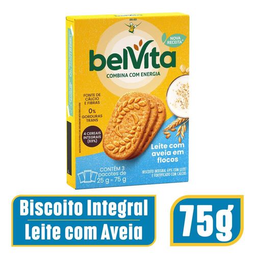 Biscoito Integral Belvita Ao Leite Com Grãos De Aveia Caixa com 3 Unidades 25g cada