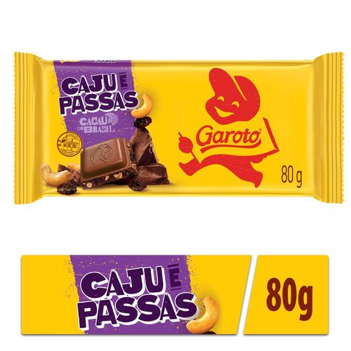 Chocolate ao Leite Garoto Caju e Passas 80g