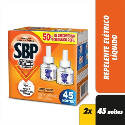Repelente SBP Elétrico Líquido 45 Noites 50% grátis 2ª Unidade 35ml