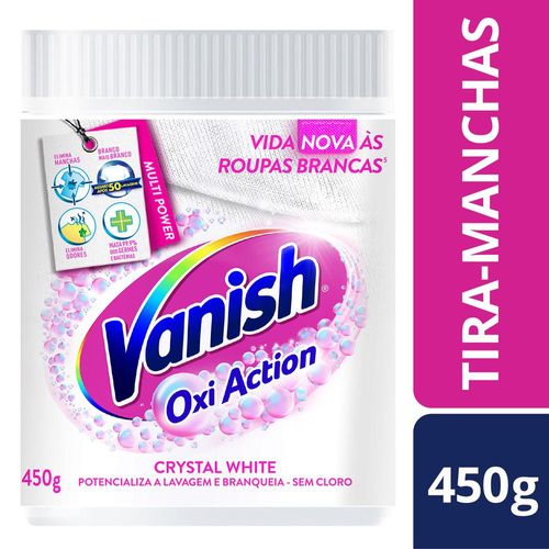 Tira Manchas em Pó Vanish Crystal White Oxi Action 450g para roupas brancas