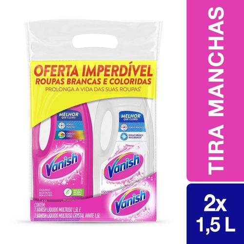Alvejante Para Roupas Sem Cloro Vanish Multiuso + White 50% De Desconto No Vanish White 1,5 L